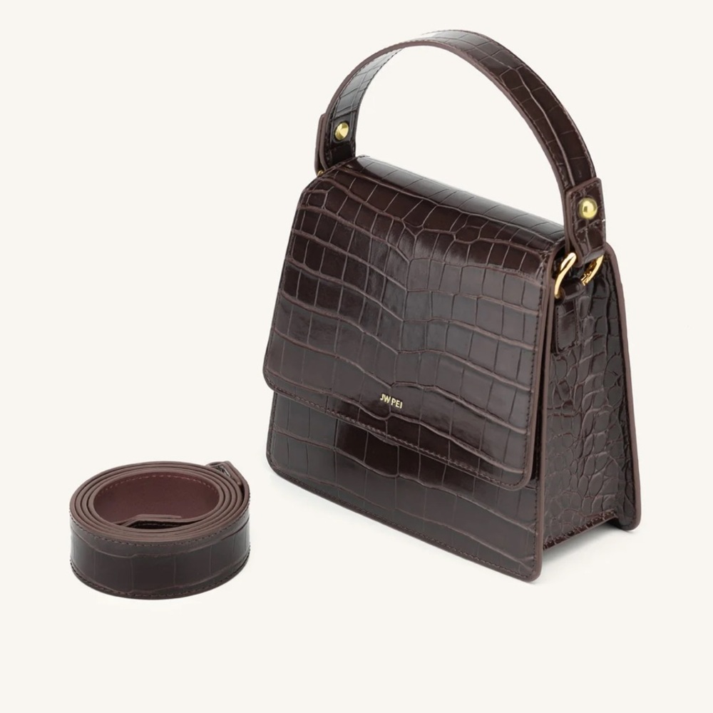 JW PEI Brown Crossbody Purse | FAE TOP HANDLE CROSSBODY in NUTELLA CROC